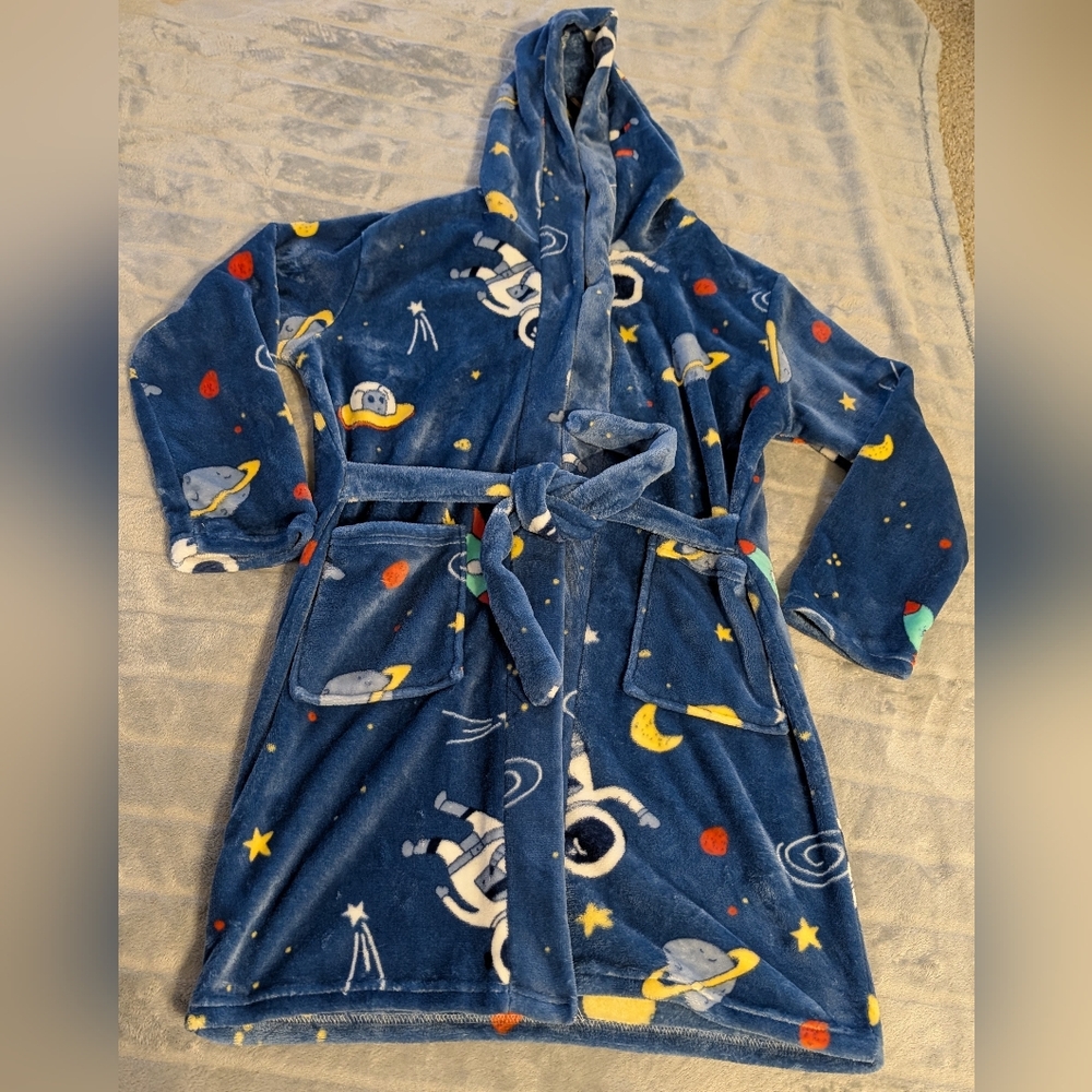 Space Adventure Kids Tie Robe- Blue Sz: 11-12 Years